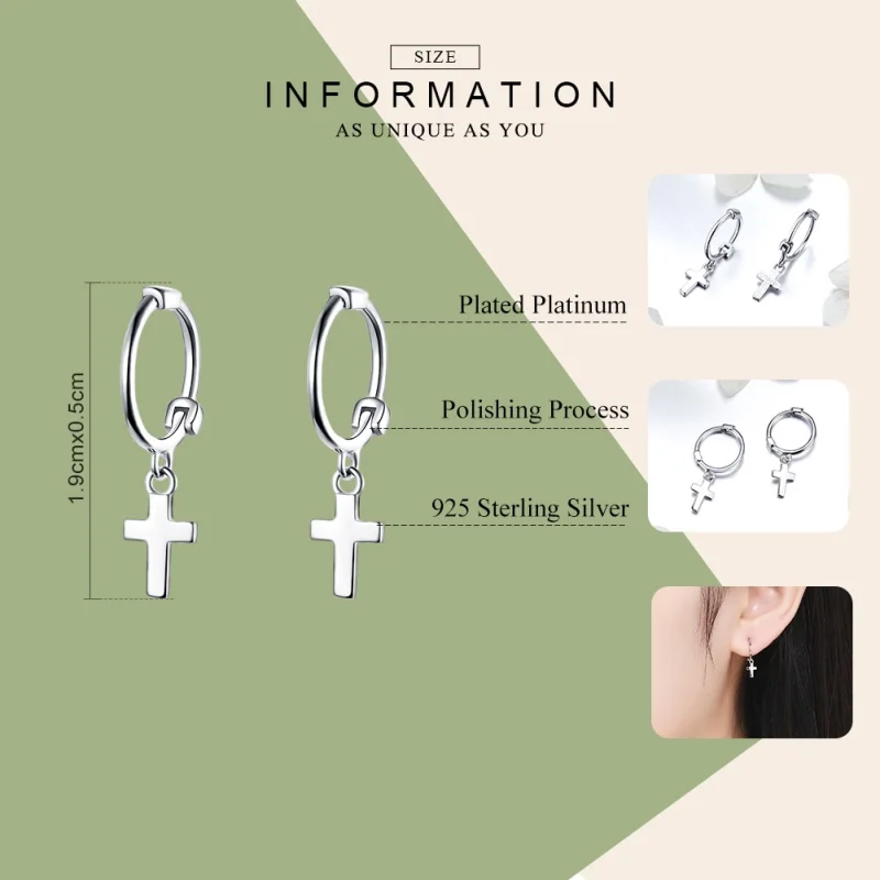 (image for) Pandora Style Silver Cross Hanging Earrings - SCE547 - View 2