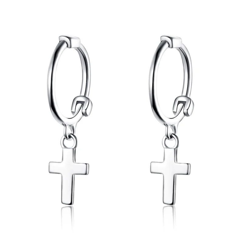 (image for) Pandora Style Silver Cross Hanging Earrings - SCE547 - Product Image