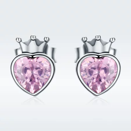 Pandora Style Silver Crowning Heart Stud Earrings - SCE174