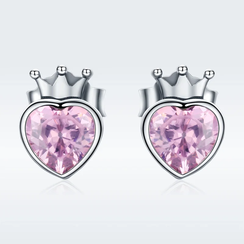 (image for) Pandora Style Silver Crowning Heart Stud Earrings - SCE174 - View 3