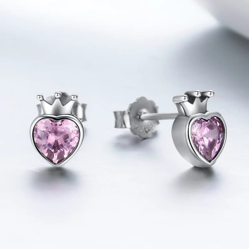 (image for) Pandora Style Silver Crowning Heart Stud Earrings - SCE174 - View 5