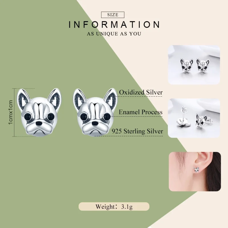 (image for) Pandora Style Silver Cute Bulldog Stud Earrings - SCE283 - View 2