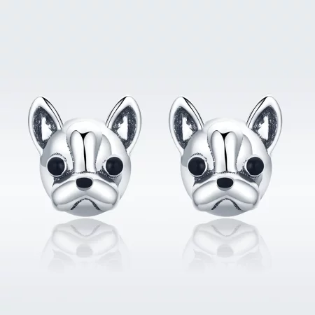 Pandora Style Silver Cute Bulldog Stud Earrings - SCE283