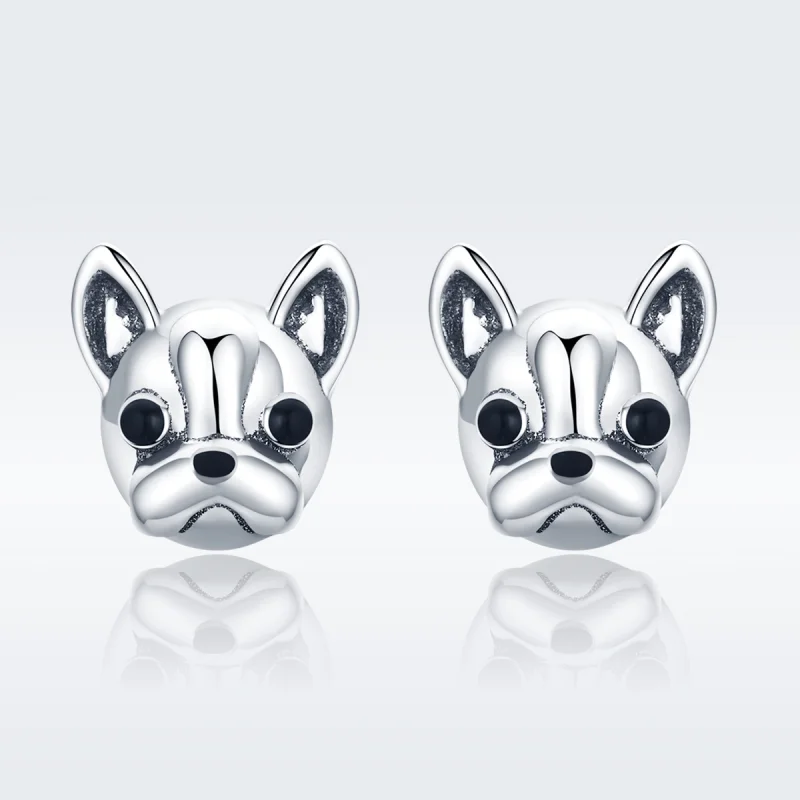 (image for) Pandora Style Silver Cute Bulldog Stud Earrings - SCE283 - View 4
