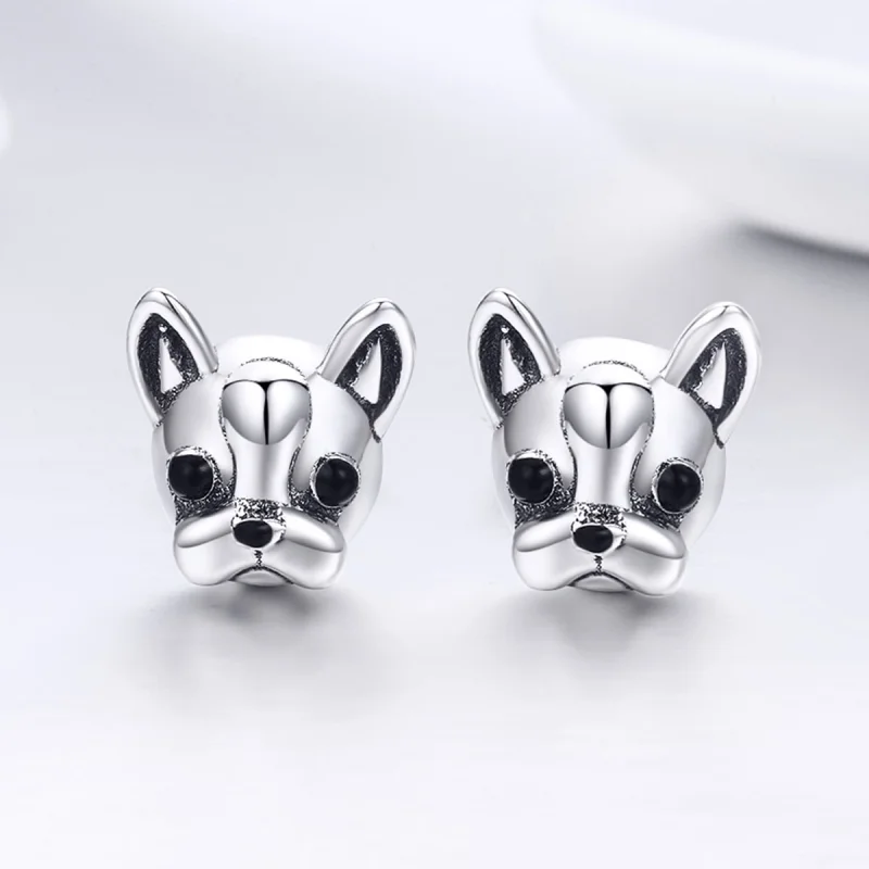 (image for) Pandora Style Silver Cute Bulldog Stud Earrings - SCE283 - View 5