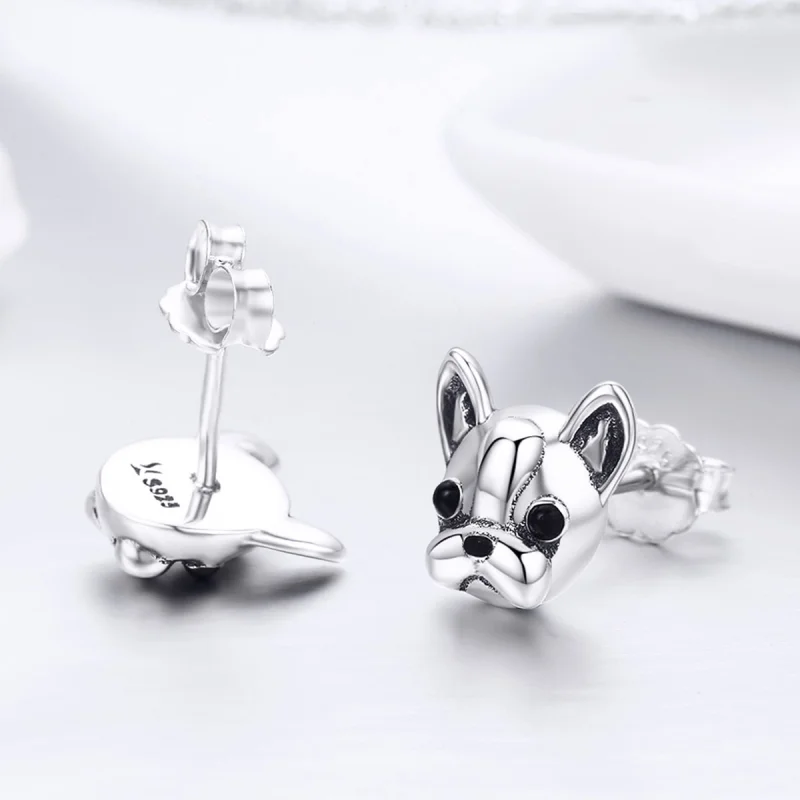 (image for) Pandora Style Silver Cute Bulldog Stud Earrings - SCE283 - View 7