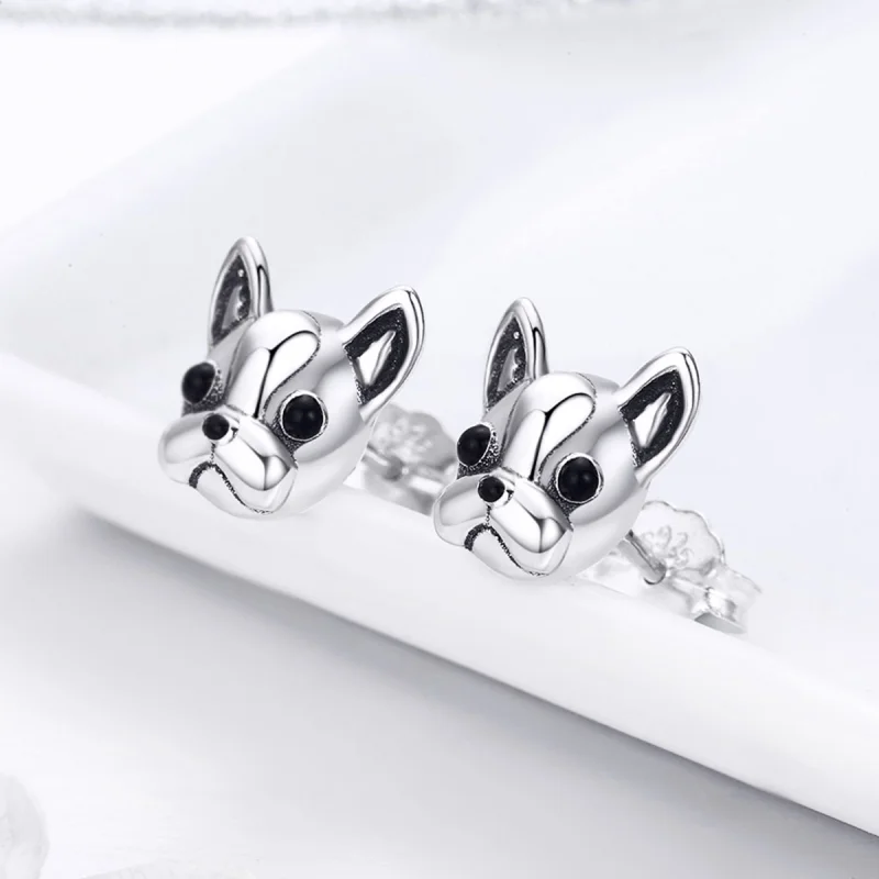 (image for) Pandora Style Silver Cute Bulldog Stud Earrings - SCE283 - View 8