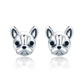 Pandora Style Silver Cute Bulldog Stud Earrings - SCE283