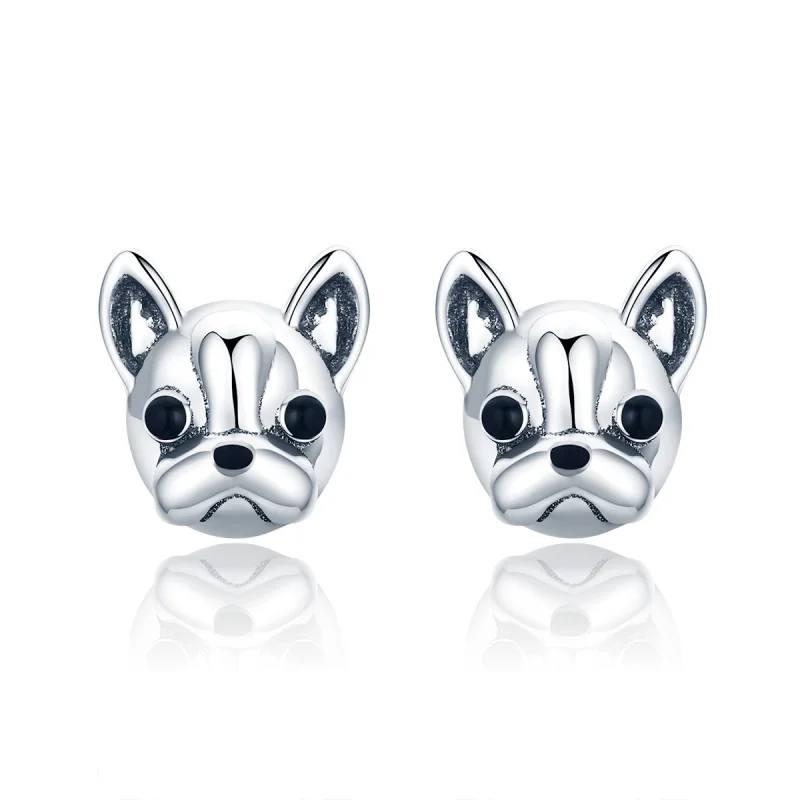 (image for) Pandora Style Silver Cute Bulldog Stud Earrings - SCE283 - Product Image