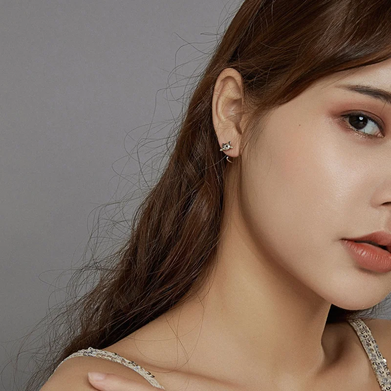 (image for) Pandora Style Silver Cute Cat Hoop Earrings - SCE965 - View 7