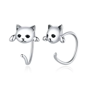 (image for) Pandora Style Silver Cute Cat Hoop Earrings - SCE965