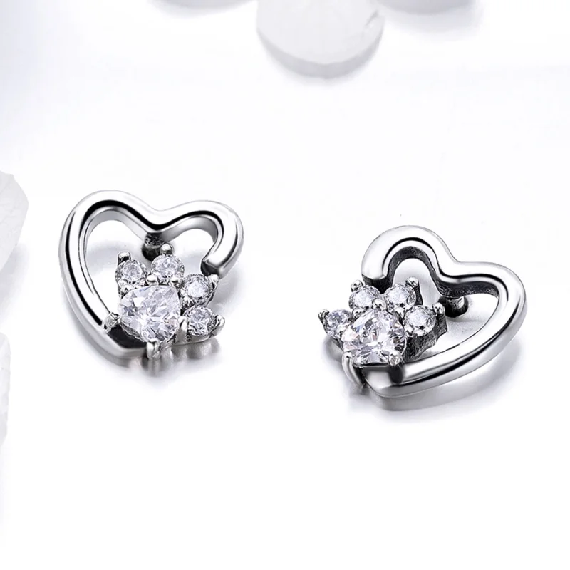 (image for) Pandora Style Silver Cute Cat Paw Stud Earrings - SCE415 - View 4