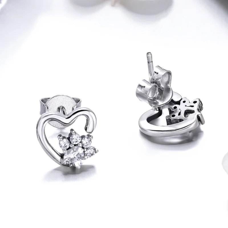 (image for) Pandora Style Silver Cute Cat Paw Stud Earrings - SCE415 - View 5