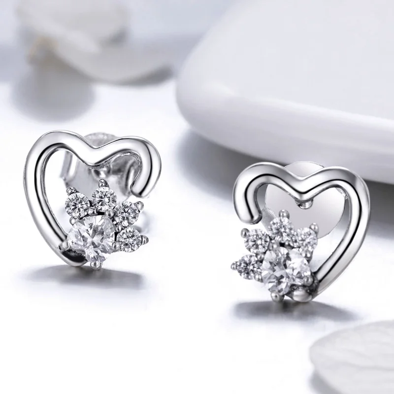 (image for) Pandora Style Silver Cute Cat Paw Stud Earrings - SCE415 - View 6