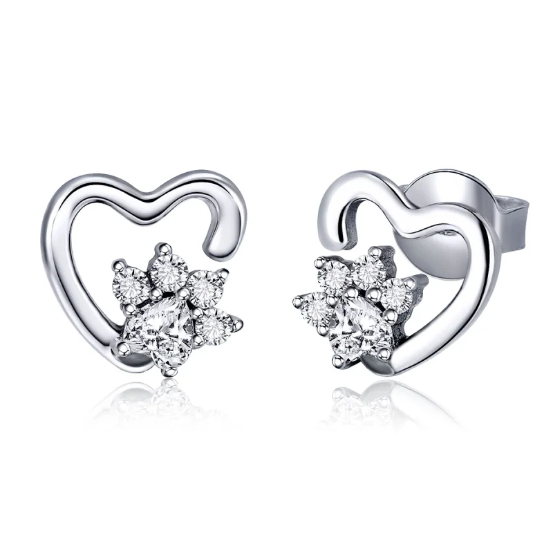 (image for) Pandora Style Silver Cute Cat Paw Stud Earrings - SCE415 - Product Image