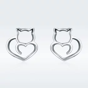 Pandora Style Silver Cute Cat Stud Earrings - SCE271
