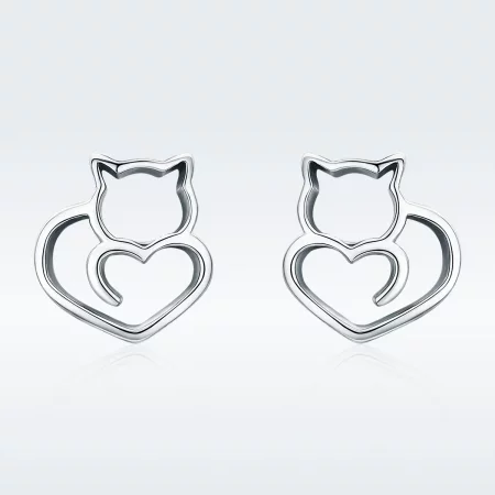 Pandora Style Silver Cute Cat Stud Earrings - SCE271