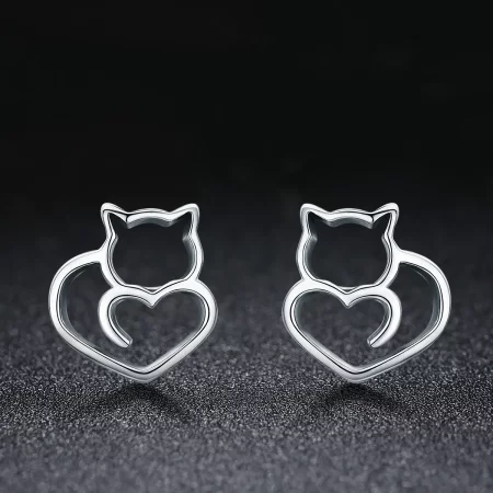Pandora Style Silver Cute Cat Stud Earrings - SCE271