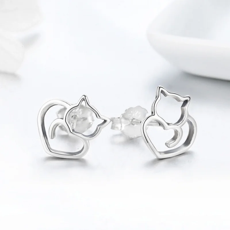(image for) Pandora Style Silver Cute Cat Stud Earrings - SCE271 - View 5