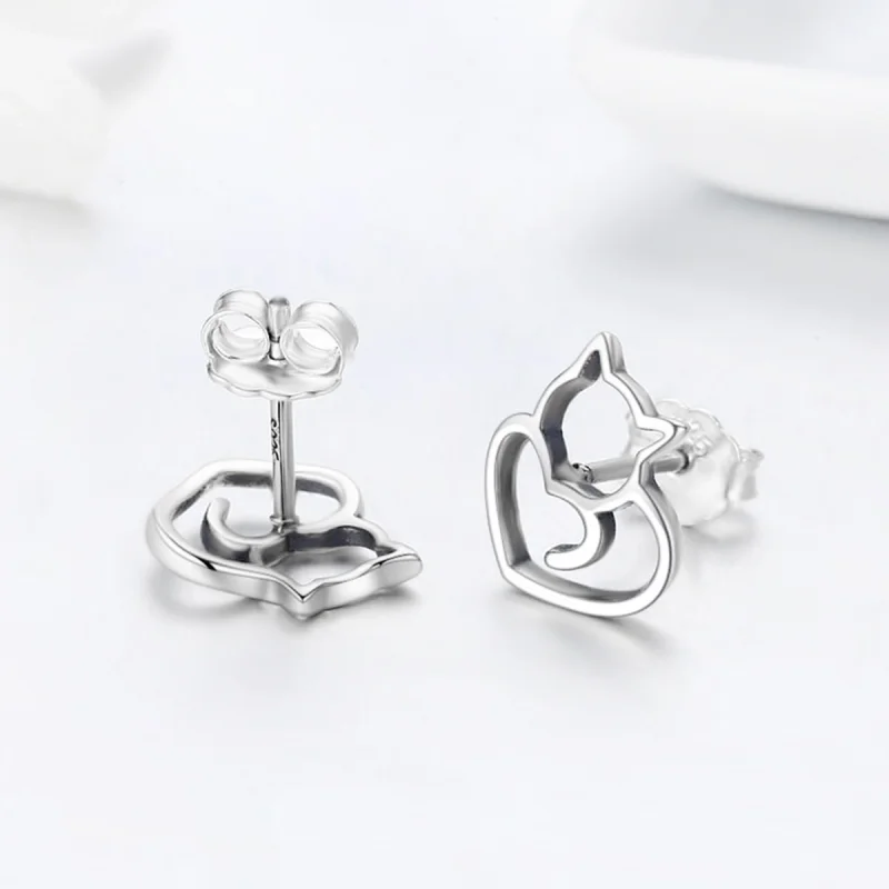 (image for) Pandora Style Silver Cute Cat Stud Earrings - SCE271 - View 6