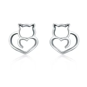 Pandora Style Silver Cute Cat Stud Earrings - SCE271