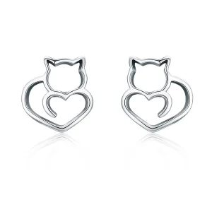 (image for) Pandora Style Silver Cute Cat Stud Earrings - SCE271