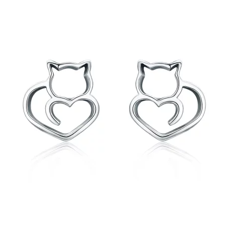 Pandora Style Silver Cute Cat Stud Earrings - SCE271 Pandora Style Silver Cute Cat Stud Earrings - SCE271