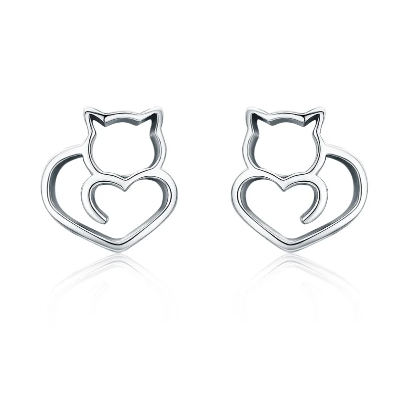 (image for) Pandora Style Silver Cute Cat Stud Earrings - SCE271 - Product Image