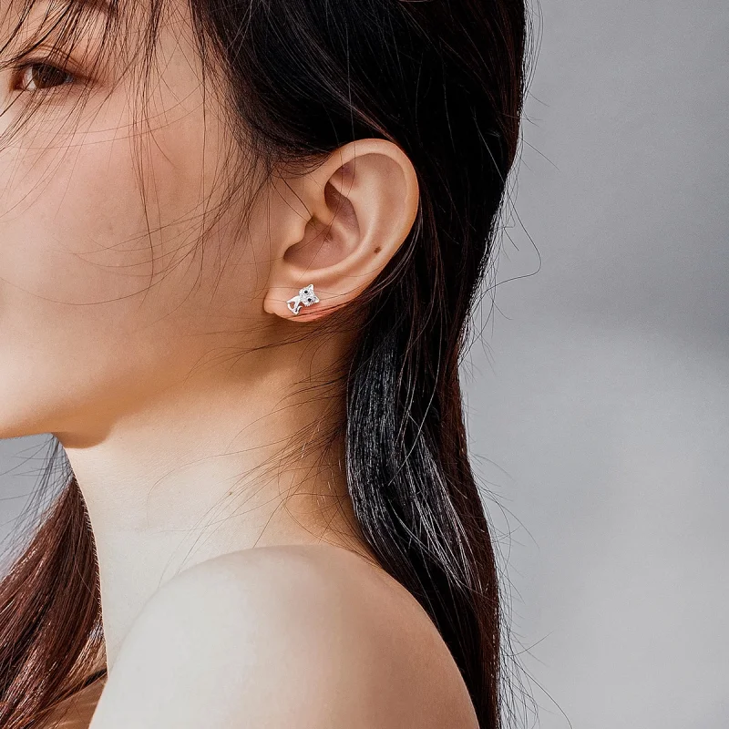 (image for) Pandora Style Silver Cute Cat Stud Earrings - SCE797 - View 5