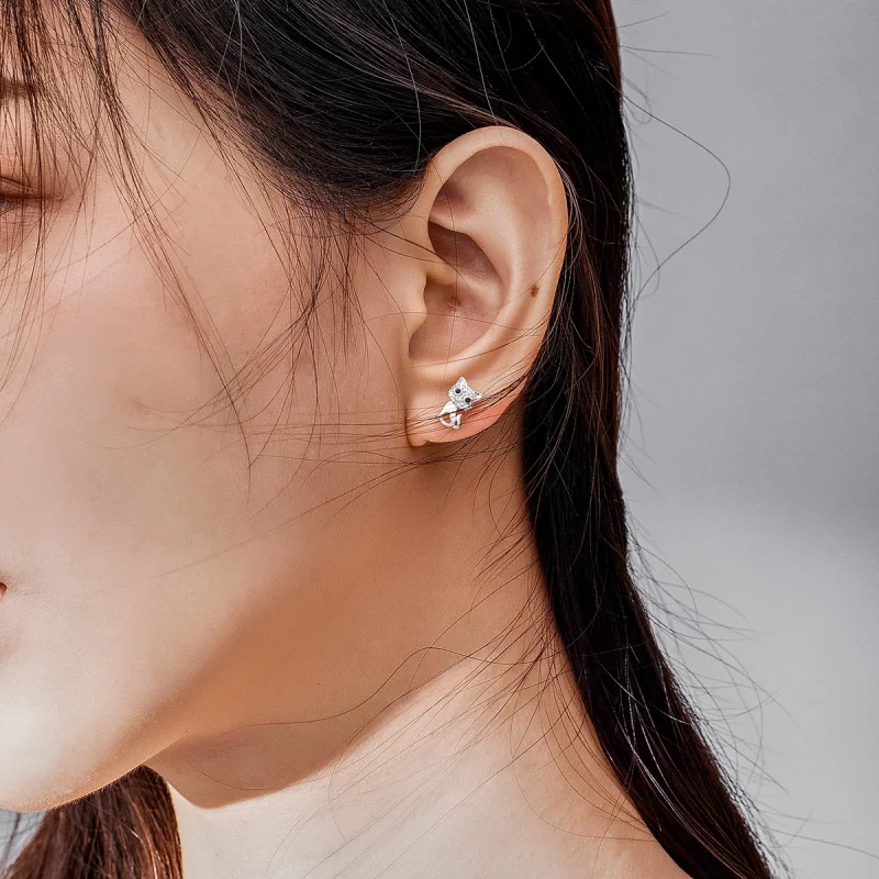 (image for) Pandora Style Silver Cute Cat Stud Earrings - SCE797 - View 7