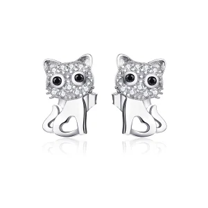 (image for) Pandora Style Silver Cute Cat Stud Earrings - SCE797