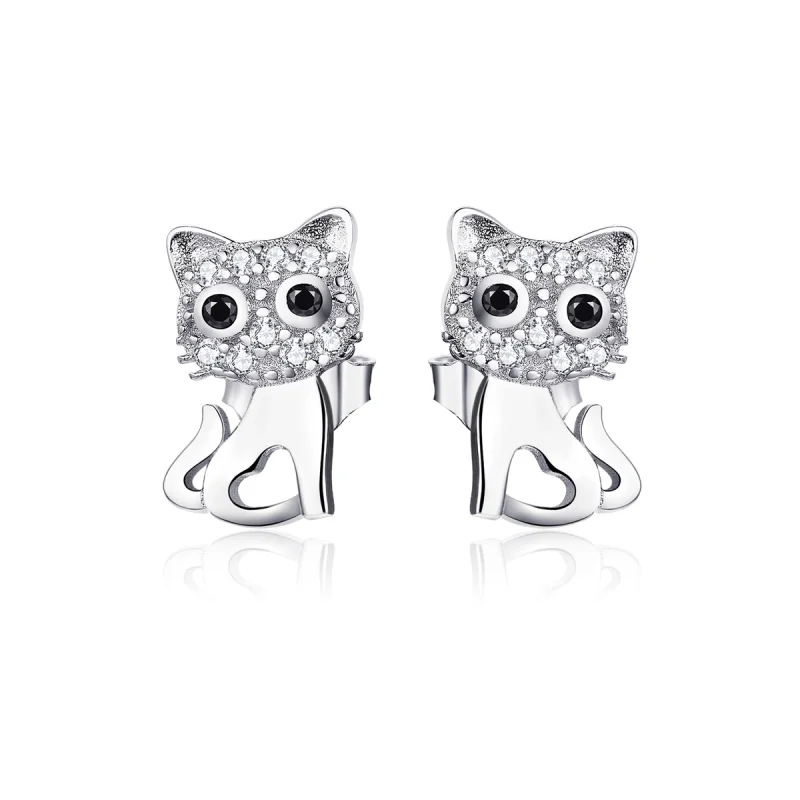 (image for) Pandora Style Silver Cute Cat Stud Earrings - SCE797 - Product Image