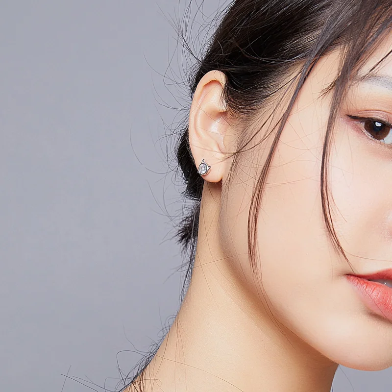 (image for) Pandora Style Silver Cute Cat Stud Earrings - SCE899 - View 7