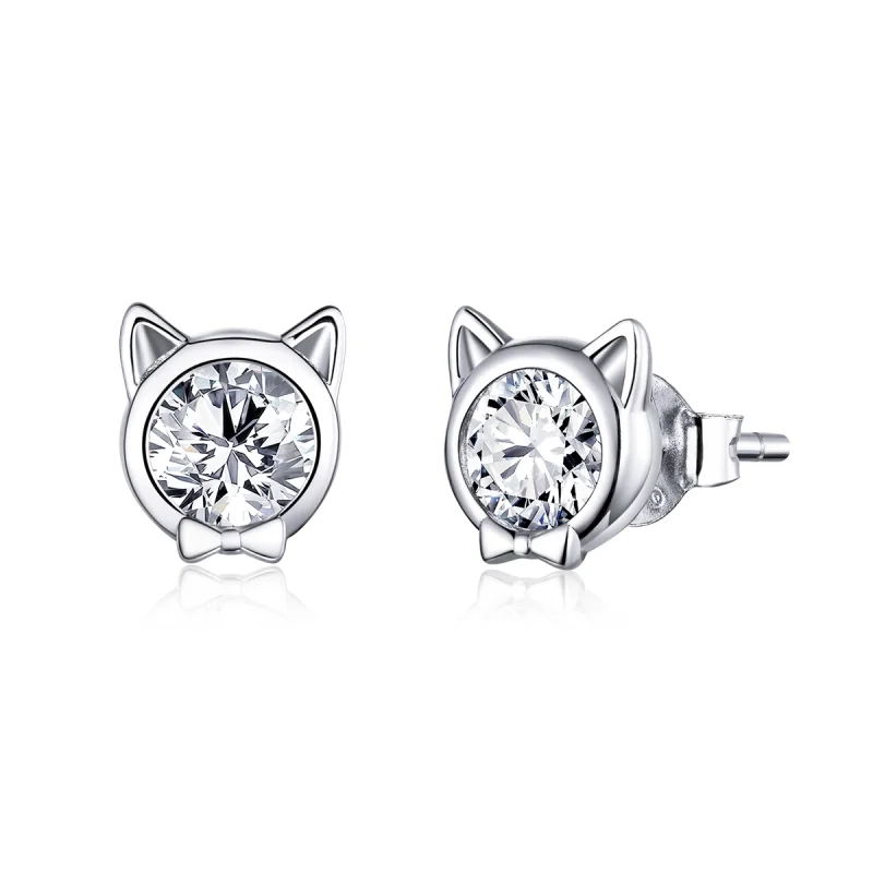 (image for) Pandora Style Silver Cute Cat Stud Earrings - SCE899 - Product Image