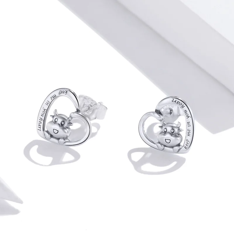 (image for) Pandora Style Silver Cute Cow Stud Earrings - SCE984 - View 2