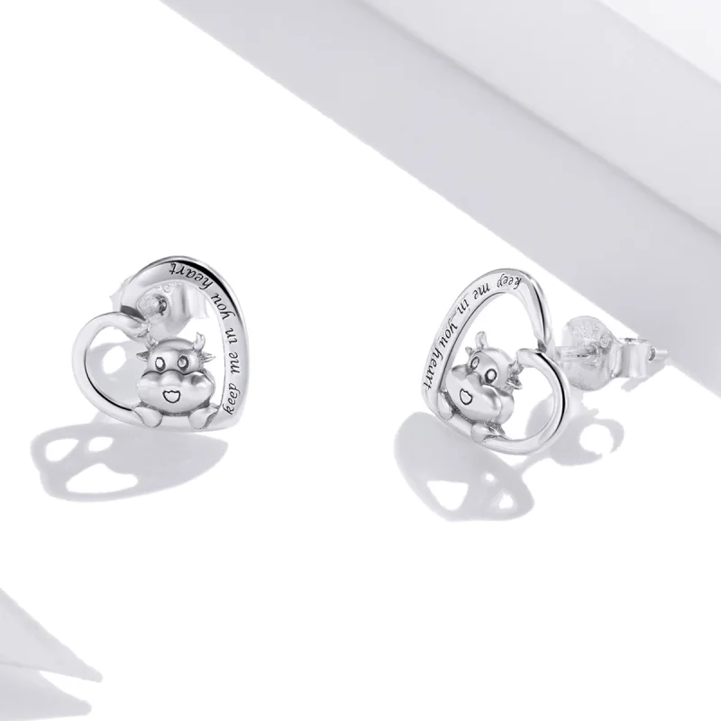 (image for) Pandora Style Silver Cute Cow Stud Earrings - SCE984 - View 3
