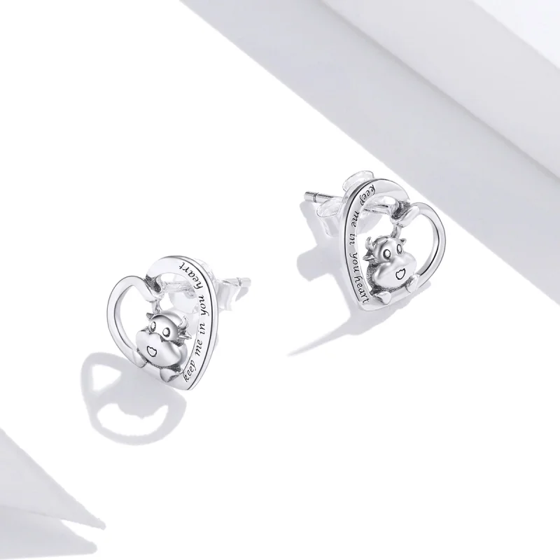 (image for) Pandora Style Silver Cute Cow Stud Earrings - SCE984 - View 4