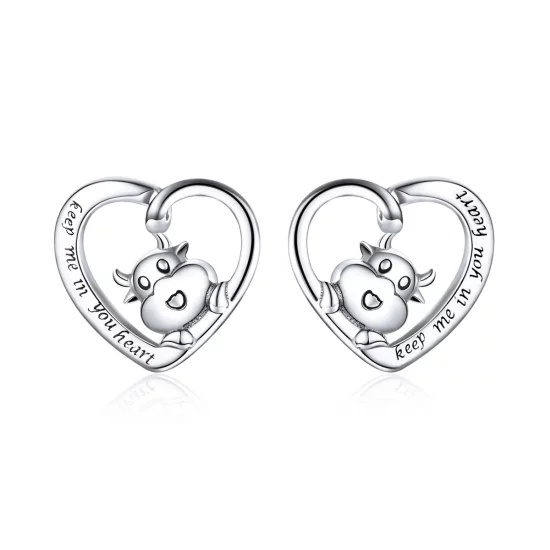 Pandora Style Silver Cute Cow Stud Earrings - SCE984