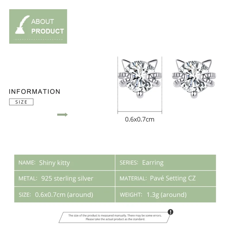 (image for) Pandora Style Silver Cute Kitten Stud Earrings - BSE205 - View 3