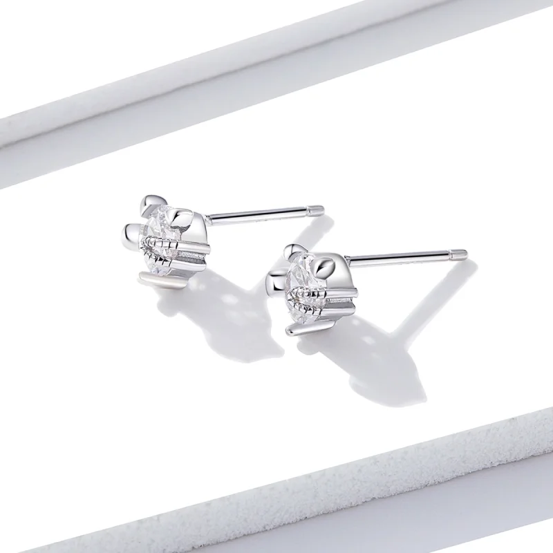 (image for) Pandora Style Silver Cute Kitten Stud Earrings - BSE205 - View 2