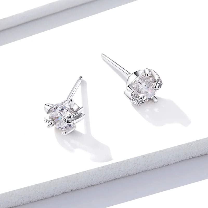 (image for) Pandora Style Silver Cute Kitten Stud Earrings - BSE205 - View 5