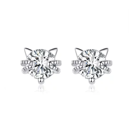 Pandora Style Silver Cute Kitten Stud Earrings - BSE205