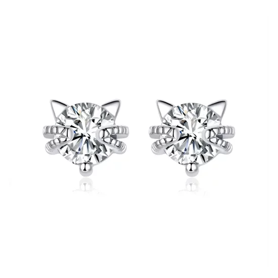 Pandora Style Silver Cute Kitten Stud Earrings - BSE205