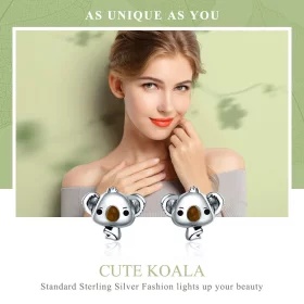 Pandora Style Silver Cute Koala Stud Earrings - SCE381 Pandora Style Silver Cute Koala Stud Earrings - SCE381