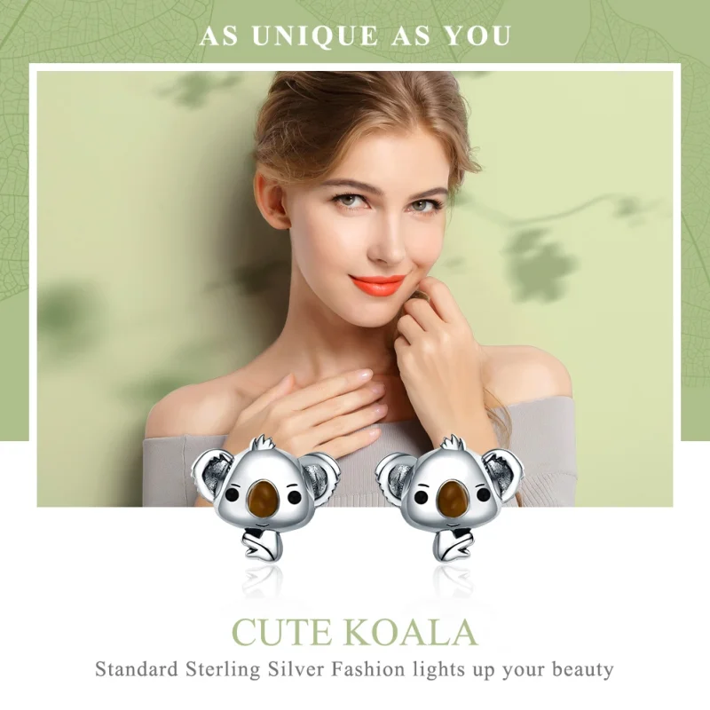 (image for) Pandora Style Silver Cute Koala Stud Earrings - SCE381 - View 3