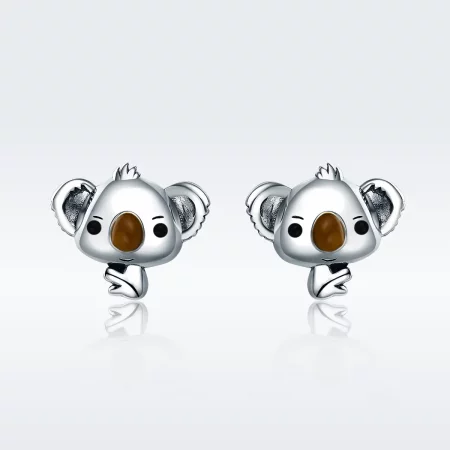 Pandora Style Silver Cute Koala Stud Earrings - SCE381