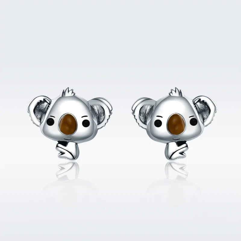 (image for) Pandora Style Silver Cute Koala Stud Earrings - SCE381 - View 4