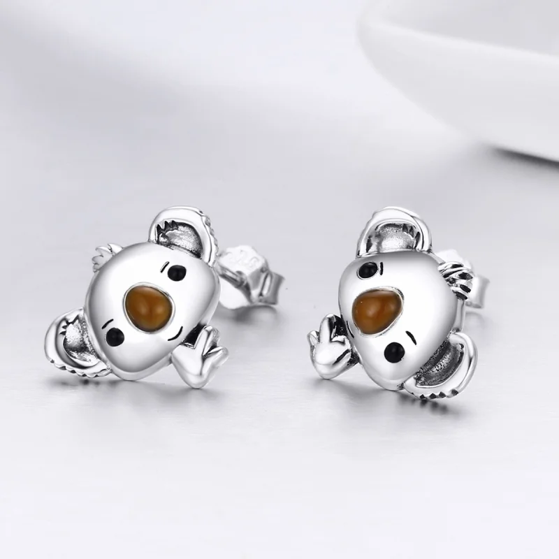 (image for) Pandora Style Silver Cute Koala Stud Earrings - SCE381 - View 5