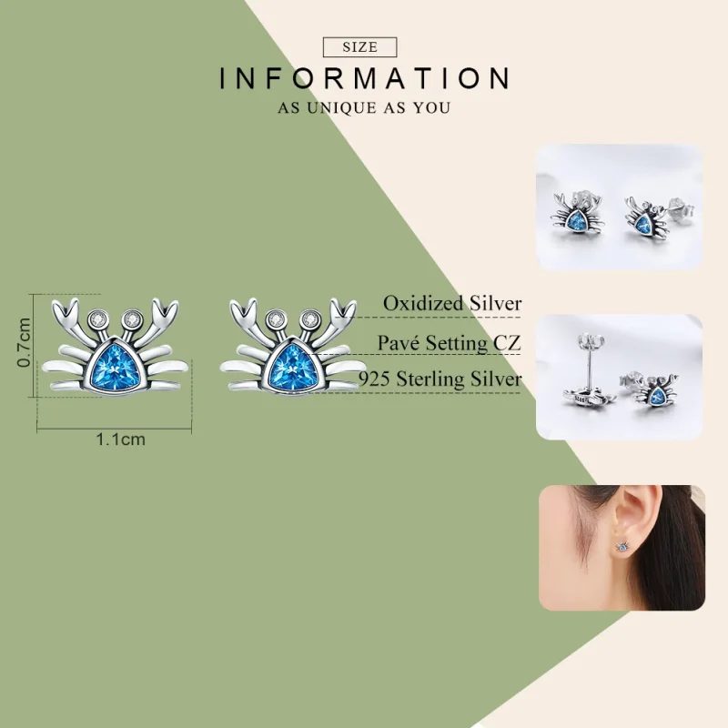 (image for) Pandora Style Silver Cute Little Crab Stud Earrings - SCE413 - View 3