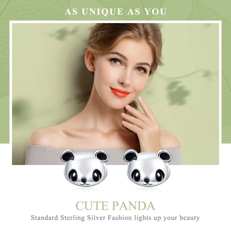 (image for) Pandora Style Silver Cute Panda Stud Earrings - SCE386 - View 2